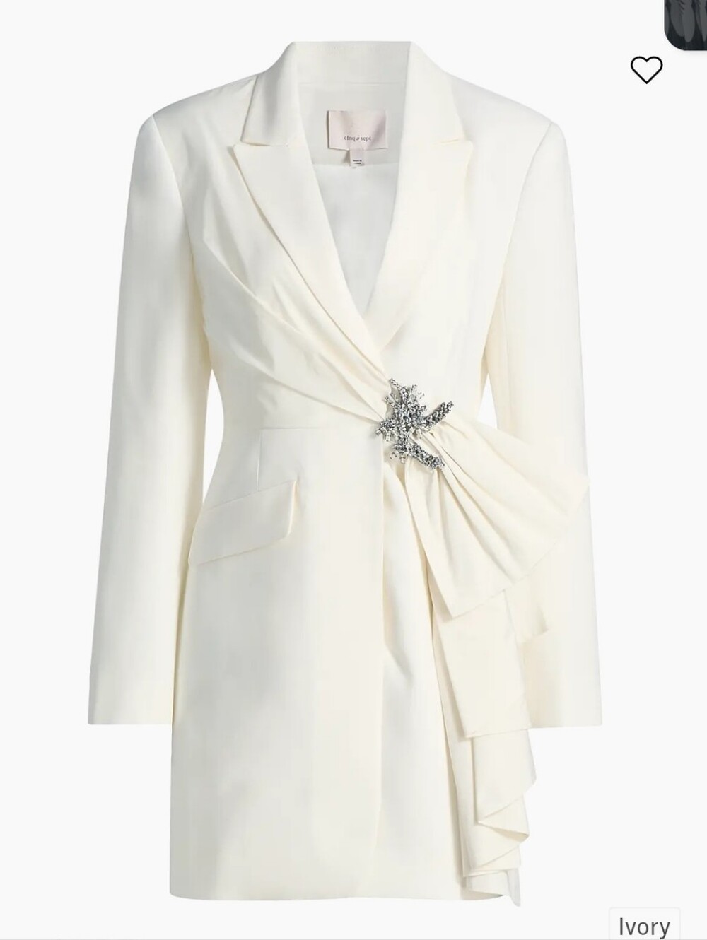 cinq a sept Ivory Draped Blazer Dress with Crystal Brooch